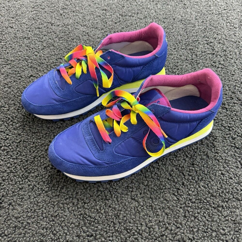 Women's Saucony Jazz Original Blue And Purple w/ Rainbow Laces Sneakers Size 11